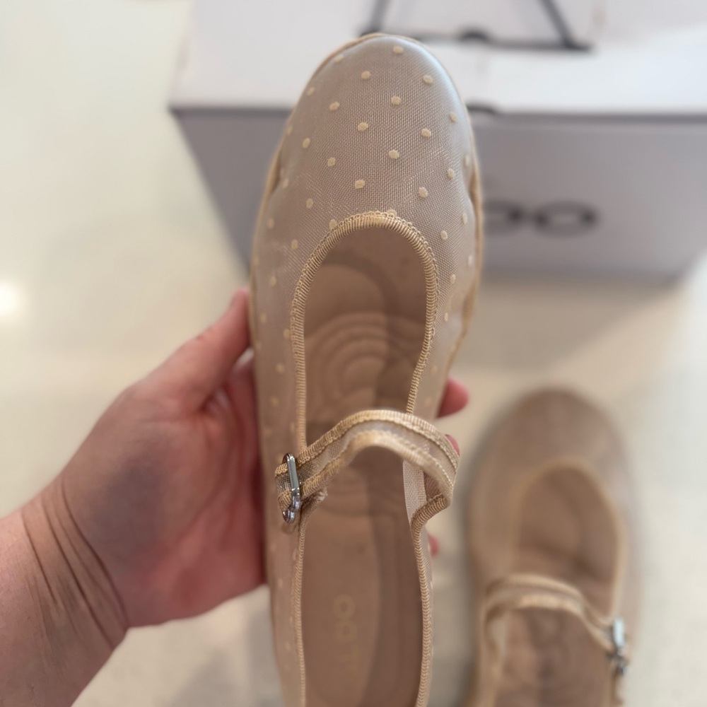 ALDO Women's Beige Mesh Mary Jane Flats NEW